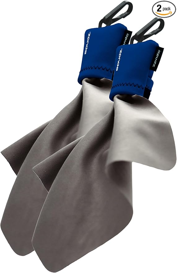 SPUDZ Ultra Microfiber Lens Cleaner with Closeable Bottom – Clip-On Pouch, Washable – for Binoculars, Scopes, Glasses, Screens | Ultra Navy Blue, 6 x 6 Inch (2-Pack)