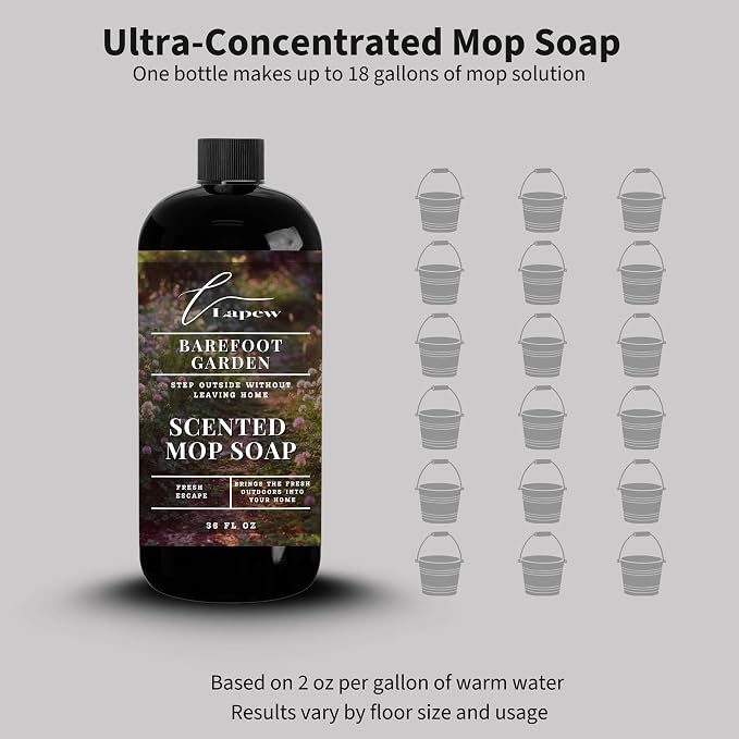 Lapew Barefoot Garden Scented Mop Soap - Luxury Floor Cleaner Concentrate for Mopping Tile, Laminate, Vinyl & Hardwood | Streak-Free, Low-Foam | 36 oz