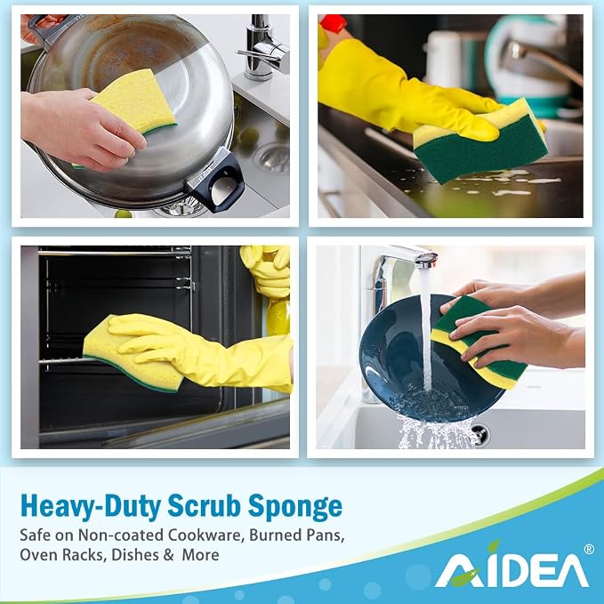 AIDEA Sponges Kitchen-24Count, Heavy-Duty Scrub Sponges, Sponges for Dishes | Sponge for Non-Coated Cookware, Scrubbing Power for Tough Messes, Cleaning Sponge for Kitchen, Bathroom, Household
