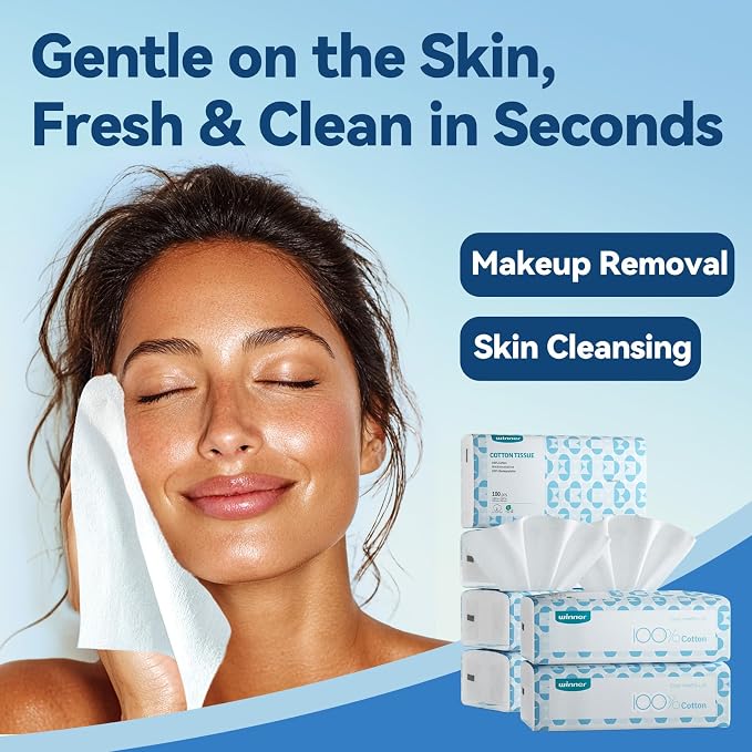 Winner Soft Face Towels, 100% USDA Biobased Facial Towels, 2 Packs per Case, 12 Bags Total, 1200 Count