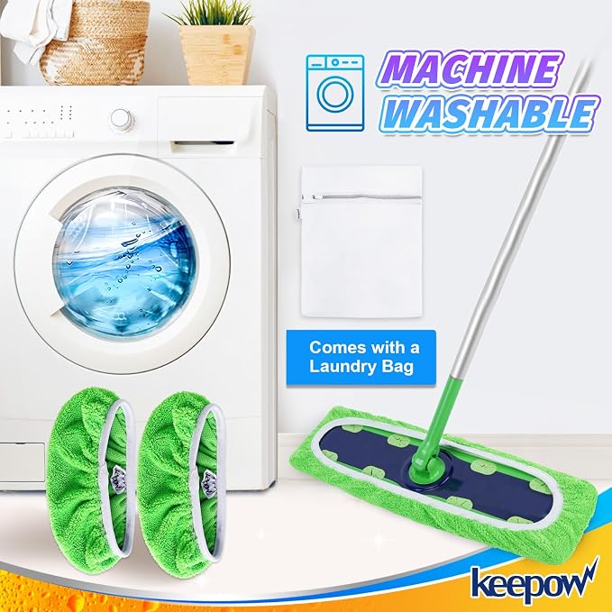 KEEPOW Reusable Mop Refill Pads Replacement Compatible with Swiffer Heavy Duty Wet Mopping Cloths, XL Wet Pads, Dry Sweeping Cloths for Hardwood Floor Cleaning, 2 Pack