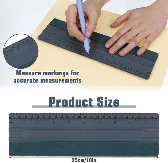 Wallpaper Smoothing Tool, Professional Vinyl Squeegee with Ruler | Felt Squeegee for Vinyl Decals Sticker Paper Wallpaper Window Film Tools (Gray, 10inch)