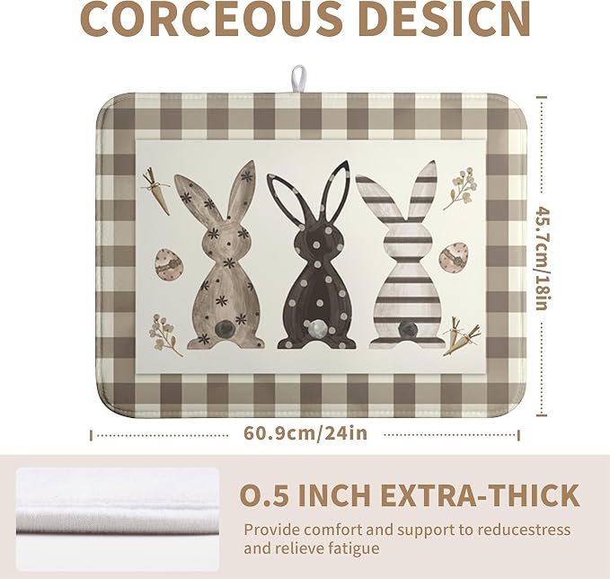 Easter Dish Drying Mat for Counter Bufflao Plaids Bunny Dish Mat Cute Rabbits Eggs Carrot Absorbent Microfiber Dish Draining Mat Reusable Dishes Pad Large 18x24 In