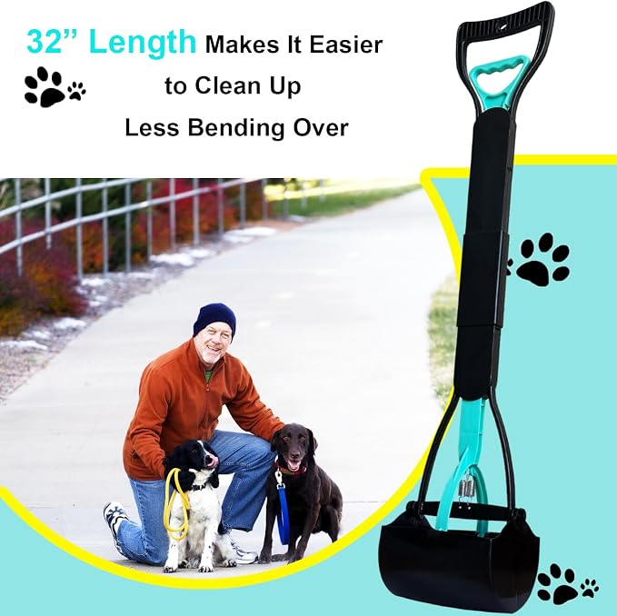 ienjoyed 32" Tall Pooper Scooper, Large Pooper Scooper for Dogs Heavy Duty, Dog Pooper Scooper with Long Handle & High Strength Durable Spring, Foldable Dog Poop Pick Up (Bottom Seamless)