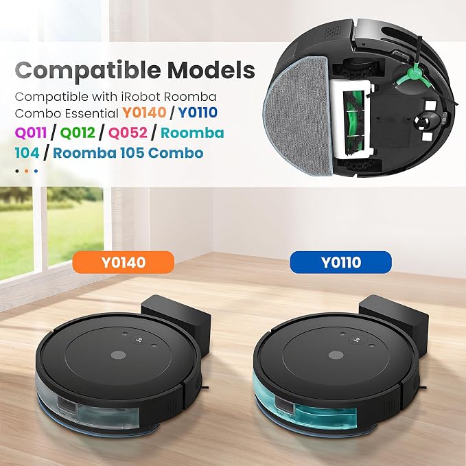 6 Pack Mop Replacement for iRobot Roomba 105 Combo & Essential Robot Vacuum | Compatible with Roomba 105X/ Roomba 104/ Y0140 / Y0110 / Q011 / Q012 / Q052 , Microfiber Washable Mopping Pads