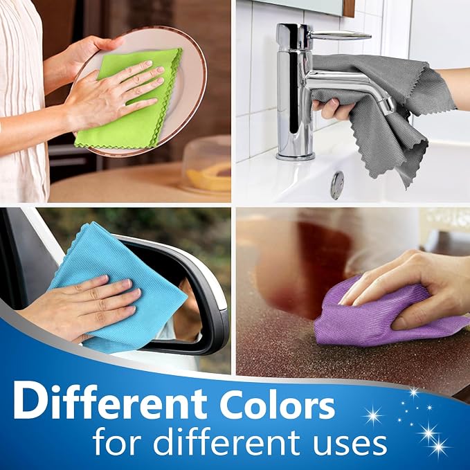 Airlab Glass Polishing Streak Free Miracle Cleaning Cloth, Multicolor | Lint Free Microfiber Cleaning Rags for Glasses Kitchen Dish Mirrors Easy Clean, 16 x 12 Inches, Pack of 8
