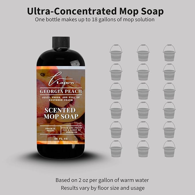 Lapew Georgia Peach Scented Mop Soap - Luxury Floor Cleaner Concentrate for Mopping Tile, Laminate, Vinyl & Hardwood | Streak-Free, Low-Foam | 36 oz