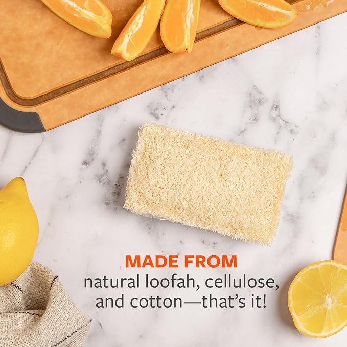 Full Circle 100% Plant-Based Loofah Sponges – Pack of 2 – Plastic-Free, Natural Sponge, No Microplastics, Safe for Nonstick Cookware