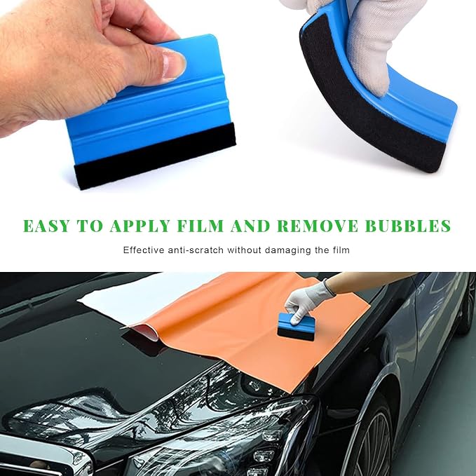 Yourkar 2 PCS Window Tint Kit Tools, Professional Vinyl Wrap Kit with Plastic Squeegee & Felt Squeegee, Universal Privacy Film Installation Tint Tools for Vehicle Glass Home (Blue)