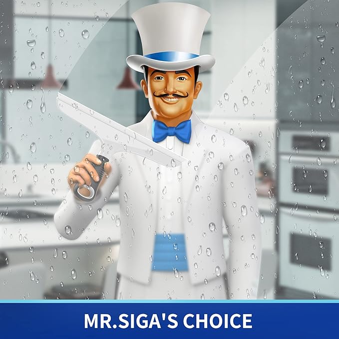 MR.SIGA Silicone Squeegee for Shower Doors, 25 cm/10 inch, White & Black | Shower squeegee for glass doors, streak free squeegee for windows, showers and glass surfaces, includes suction hook