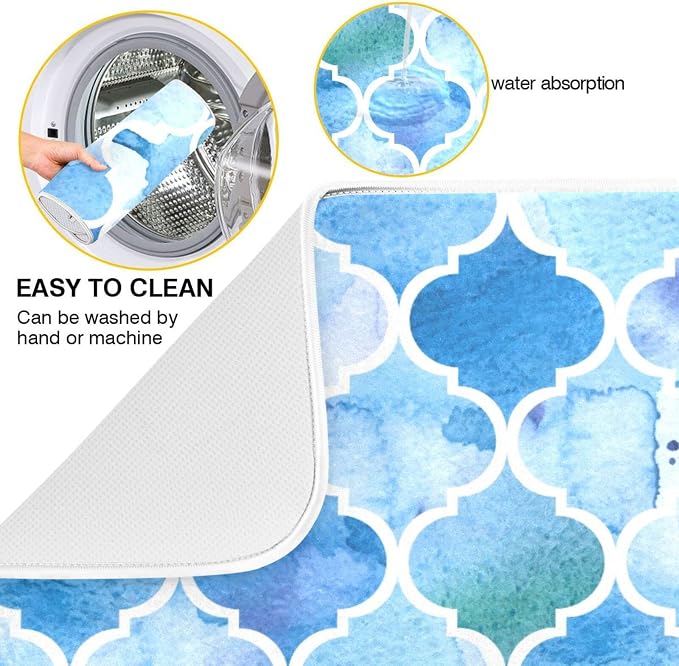 Super Absorbent Dish Drying Mat, Microfiber Fast-Drying Dish Mat, 24" x 18", Kitchen Dish Drying Pad, Watercolour Moroccan Background