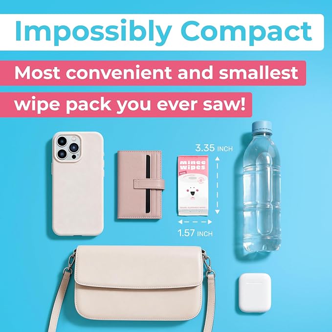 Impossibly Compact Travel Flushable Wipes - 99.5% Water and Aloe - Safe for Sensitive Skin - Travel Essentials for Adults & Kids, Rose, 8 Pack 48 Wipes