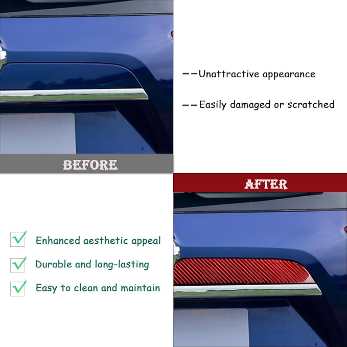 Red Real Carbon Fiber Trim for Nissan Rogue Accessories | for 014 2015 2016 2017 2018 2019 2020 S SL SV Rear License Plate Upper Decorative Strip Sticker Exterior Thick Overlay Decal