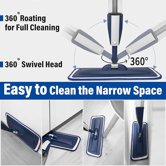 Wet Spray Mop for Floor Cleaning with 14 oz Bottle & 3 Microfiber Pads | Refillable bottle, washable pads, dry/wet use for home or commercial cleaning on hardwood, laminate, wood & ceramic floors
