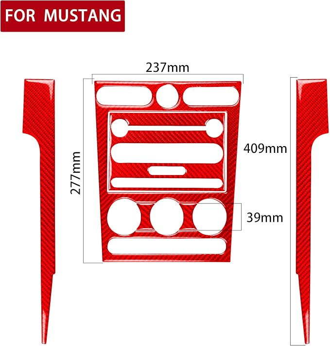 Red Real Carbon Fiber Trim for Ford Mustang Accessories | for GT Shelby 2005 2006 2007 2008 2009 Co-Pilot Central Console Instrument Cover Strip Interior Thick Overlay Decal