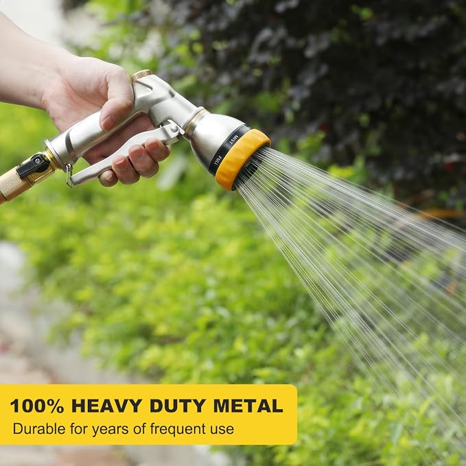 FANHAO Metal Garden Hose Nozzle Heavy Duty, 7 Adjustable Spray Patterns | Rustproof Zinc Alloy, Ergonomic Grip, Hands-Free Lock, Leak Proof High Pressure Water Nozzle for Lawn & Plant, Car & Pet