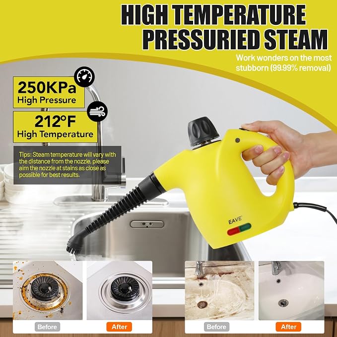 Handheld Steam Cleaner, Steamer for Cleaning, Portable Upholstery Steamer for Surface Cleaning, Hand Steam Cleaner for Furniture, Car Detailing, Home, Kitchen, Bathroom, Upholstery