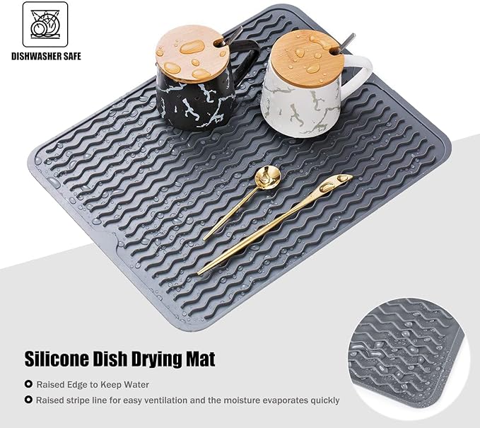 Silicone Dish Drying Mat for Multiple Usage, Easy clean, Eco-friendly, Heat-resistant Dish Drainer Mat for Kitchen Counter,Sink,Refrigerator or Drawer liner (12" x 12", White)