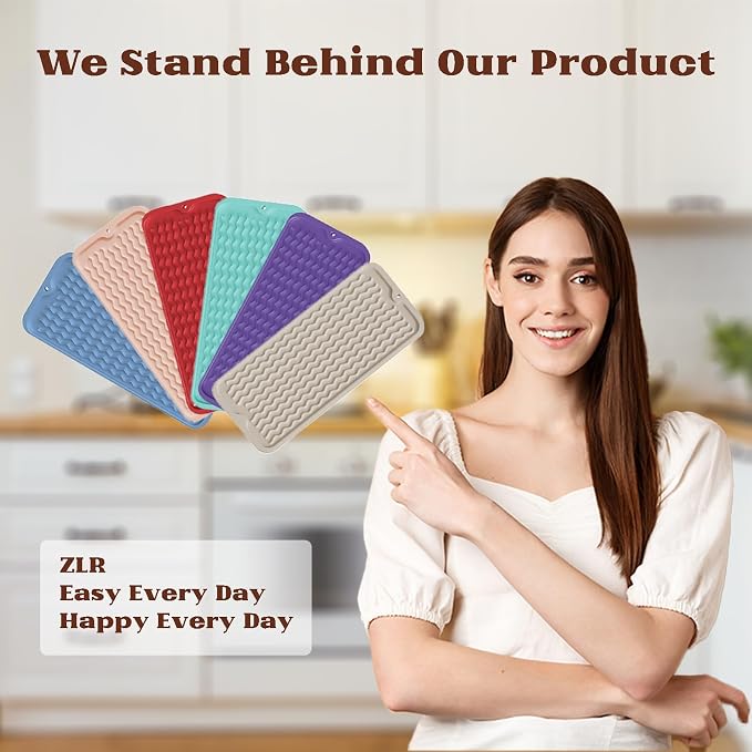 ZLR Small Dish Drying Mat (6" x 17" / 153 x 433mm) - Narrow Silicone Drainer for Kitchen Counter, Apartment & RV - Compact Sponge Holder & Sink Caddy Tray, Non-Slip Food-Grade Silicone (Mint Green)