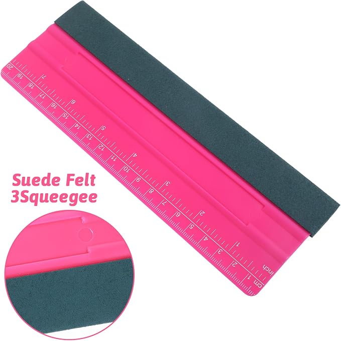Wallpaper Smoothing Tool, Professional Vinyl Squeegee with Ruler | Felt Squeegee for Vinyl Decals Sticker Paper Wallpaper Window Film Tools (Pink, 8inch)