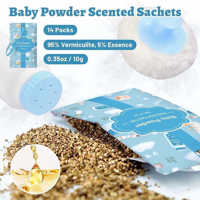 STRN Scented Sachets for Drawer and Closet, Baby Powder Scent 14 Packs | Long-Lasting Sachets, Small Space Air Freshener for Wardrobes
