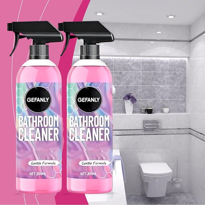 Gefanly Bathroom Cleaner, 20 Fl Oz Powerful Pink Bathroom Cleaner Spray, Bathrooms Descaler Foam Cleaners for Sink Tub Floor Tile (2pcs)