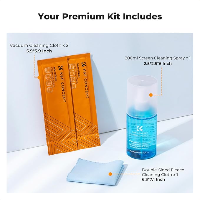 K&F CONCEPT 200ML Screen Cleaner Spray, with 2 Microfiber Cleaning Cloth | Double-Sided Velvet Cleaning Cloth,High-Efficiency Cleaning,Safe Formula Cleaner,Streak-Free,for TVs Tablets Phone Laptops