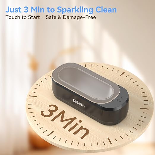 KUNPHY Ultrasonic Jewelry Cleaner, Jewelry Cleaner Machine 12oz 46KHz, Professional Sonic Cleaner with One-Touch Operation, Sonic Cleaner for Rings, Glasses, Jewelry, Dentures (Black)