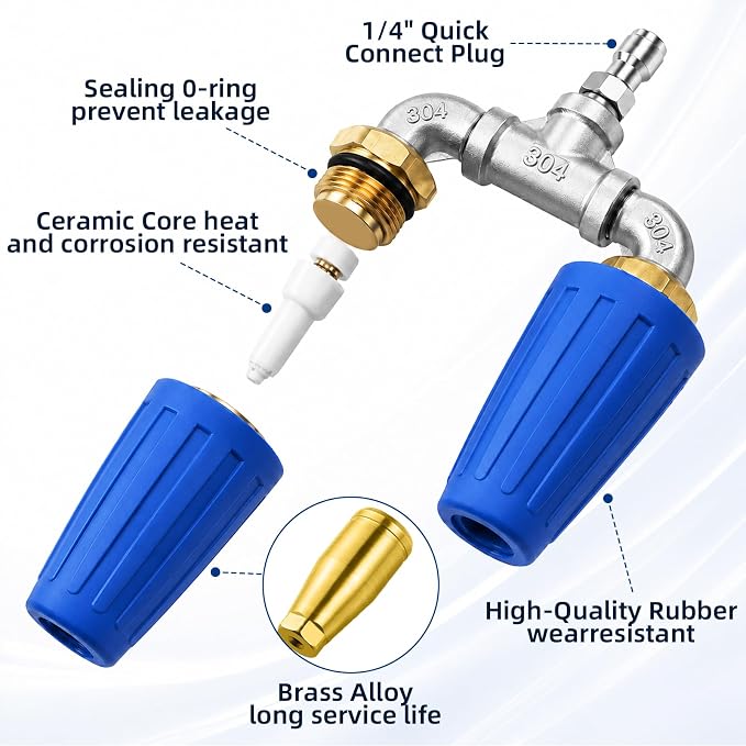 Dual Turbo Nozzle Pressure Washer, 1/4-Inch Quick Connect, 4000 PSI | Twin 360° rotating turbo tips, 4-6 GPM, 2.0 orifice for power washer cleaning of driveways, concrete, patios and decks