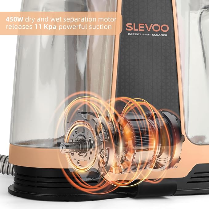 Slevoo 450W Portable Carpet Cleaner Machine with 1 Bottle Cleaning Solutions, Strong Suction Upholstery and Furniture Cleaner for Cleaning Stairs, Car Interiors, for Pet Footprint, Dust, Oil (Orange)