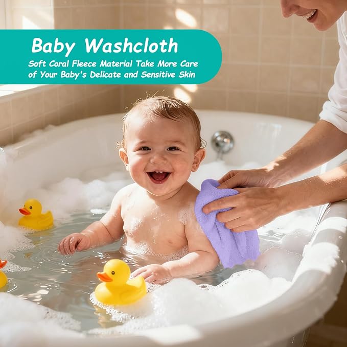 HOMEXCEL Baby Washcloths 12 Pack-Microfiber Coral Fleece Baby Bath Face Towel 7 x 9 Inch Extra Absorbent Soft Burp Cloth and Wash Cloths for Newborn-Infants and Toddlers,Purple