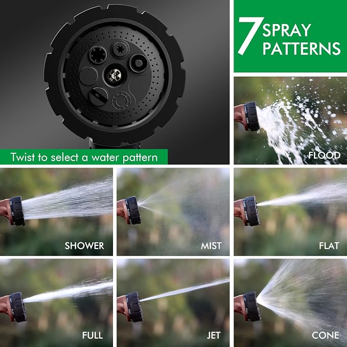 RESTMO Heavy Duty Hose Nozzle, Metal Garden Water Hose Sprayer | 7 Watering Patterns, Easy Thumb Control, On Off Valve, leak proof Nozzle Sprayer for Watering Plants, Washing Car & Pet