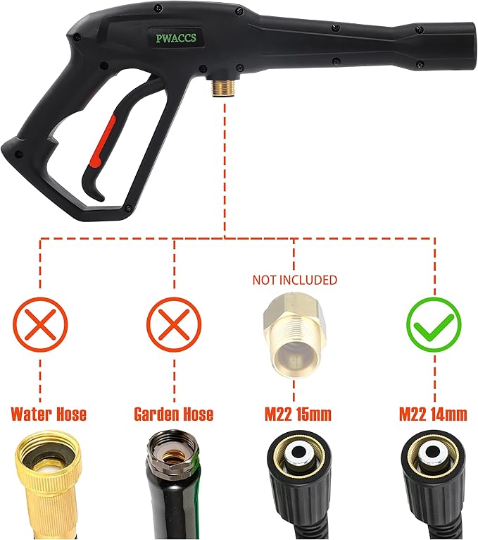 PWACCS Pressure Washer Gun Replacement with Extension Wand Kit, 2000 PSI | Power Washing Trigger Handle, 5 Spray Nozzles, Pressure Washer Parts, Compatible with Ryobi, Green Works & Karcher