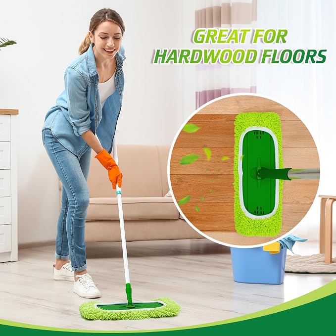 Toulite 10 Reusable Mop Refill Pads Replacement Compatible with Most XL Sweeper 17" x 5" Microfiber Mops Head Floor Cleaning Supplies (Handle is Not Included) (Green)