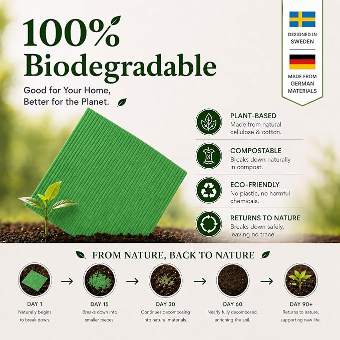 10 PCS Swedish Dishcloths for Kitchen Multicolor, German Cellulose 70% Cellulose 30% Cotton, Ultra Absorbent Reusable Eco Friendly Cleaning Cloth, 100% Biodegradable Paper Towel Alternative, Odor Free