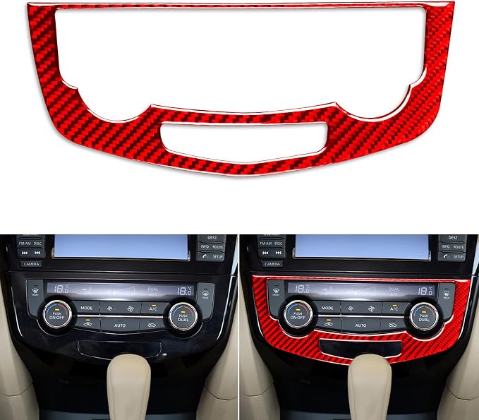 Red Real Carbon Fiber Trim for Nissan Rogue Accessories | for 2014-2020 / Rogue Sport 2017-2022 Air Conditioner A/C Button Panel Sticker Interior Thick Overlay Decal