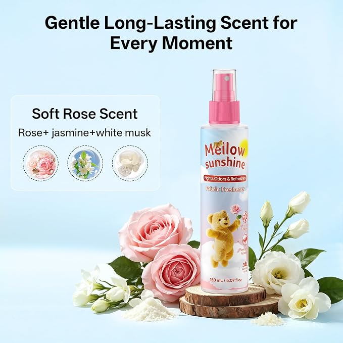 Odor Eliminator Fabric Freshener Spray, Rose Scent, 5.07 fl oz | Multi-Use Fabric Refresher Deodorizer, Long Lasting Fragrance for Clothes, Carpet, Couch, Mattress, Pillow, Curtain & Travel