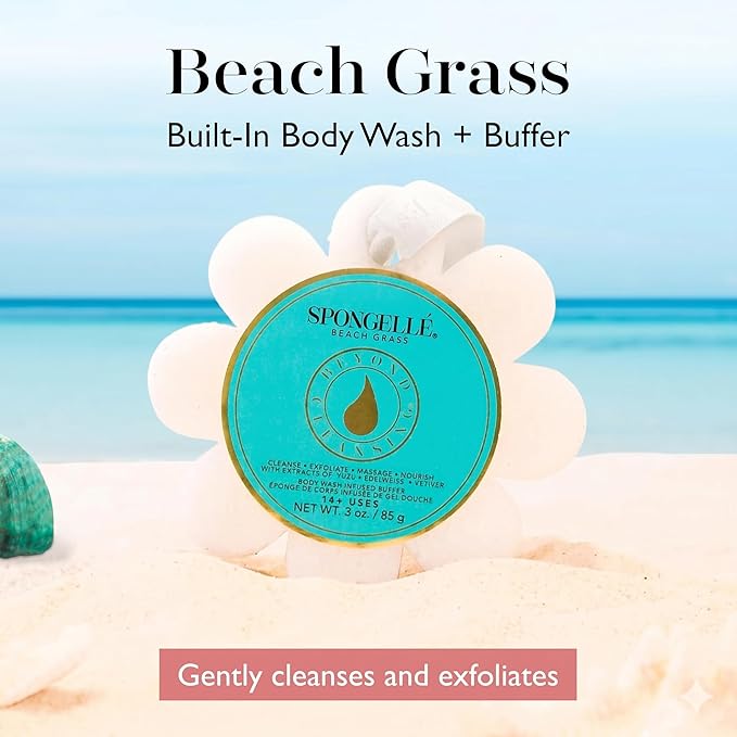 Spongellé Beach Grass Wild Flower Bath Sponge | Built-in Body Wash & Body Scrubber, Shower Loofah Sponge for Women | 14+ uses