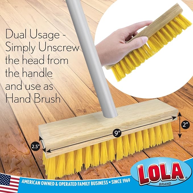 LOLA Deck Scrub Brush Outdoor Broom, Durable Bristles Remove Dirt, Grime, Grout, Leaves, Snow on Patios, Decks, Wet or Dry, 1 Count