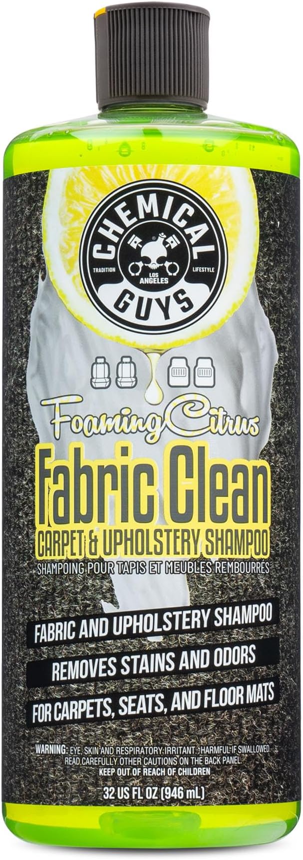 Chemical Guys, Foaming Citrus Fabric & Carpet Cleaner, Seats & Mats, 32 oz | High-foam cleaner lifts coffee, soda and food stains and odors from seats, carpet and floor mats, citrus scent