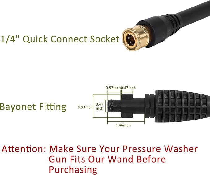 PWACCS Pressure Washer Accessories Kit, 16" Power Washer Replacement Wand | 5 Spray Tips and Turbo Nozzle, Compatible with Ryobi, Portland, Husky, Black