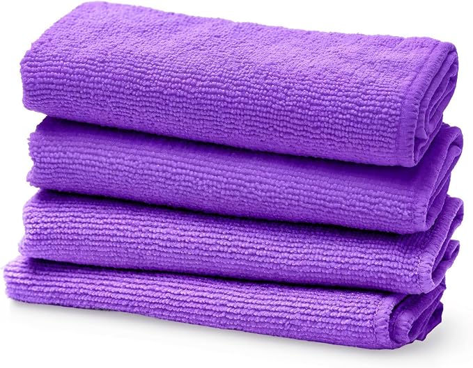 Screen Cleaner 4-Pack Microfiber Cloths for TV, Car, Laptop & Computer | Streak-Free Shine, 15.75"x15.75" in Size, Reusable Washable Towels, Purple, Cleaning Cloth for Electronics & Gadgets