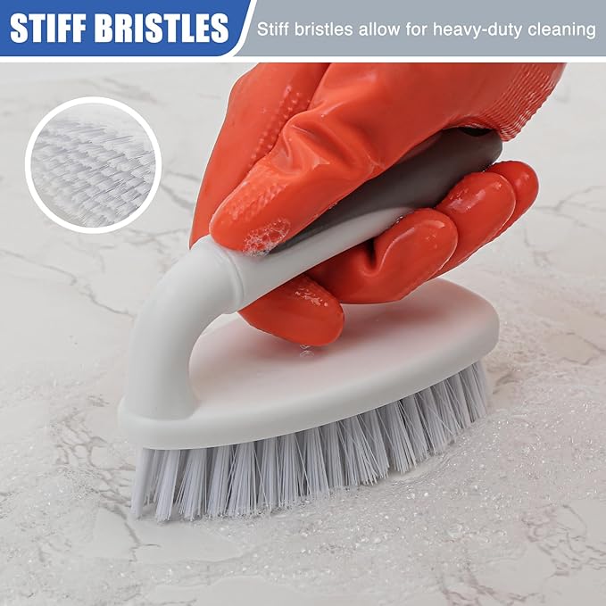 Scrub Brushes for Cleaning Heavy Duty Scrub Brush 2 Pack | Bathtub Scrubber Stiff Bristle Cleaning Brush for Bathroom, Shower, Kitchen, Sink, Carpet, Floor (Gray)