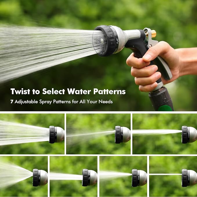 RESTMO Garden Hose Nozzle Heavy Duty, Rear Trigger Water Sprayer, Black | 7 Adjustable Spray Patterns, Durable Metal, Flow Control, Ideal for Plants & Lawns Watering, Cars & Pets Washing