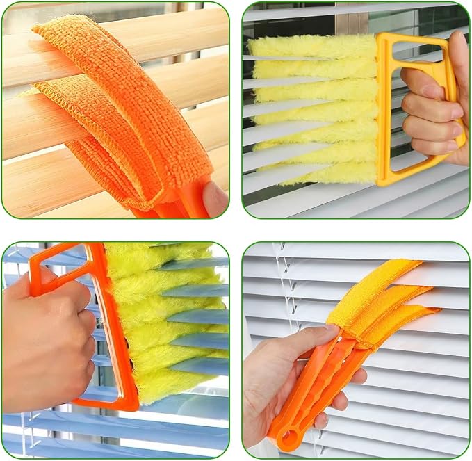 DXNQ 4 PCS Blind Cleaner Duster Tool, Window Venetian Hand-held 7 Finger Dusting Cleaner Brush, Blinds Cleaning Brush Tool for Window Shutters Air Conditioner, Car Accessories