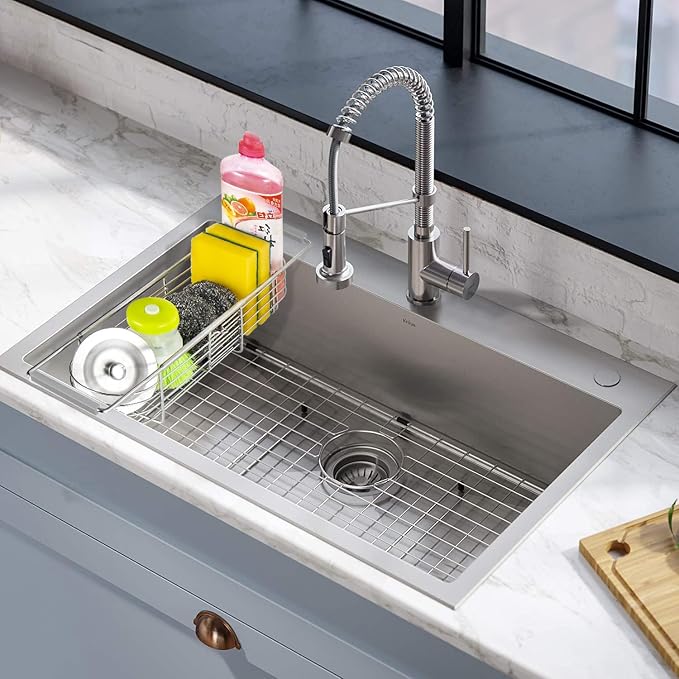 YQh Retractable Sink Drain Rack, 304stainless Steel Expandable Sink Storage Rack, Adjustabl Kitchen Sponge Drying Rack, soap Rack, Breathable Drainage (Adjustable Length 14in-18in)