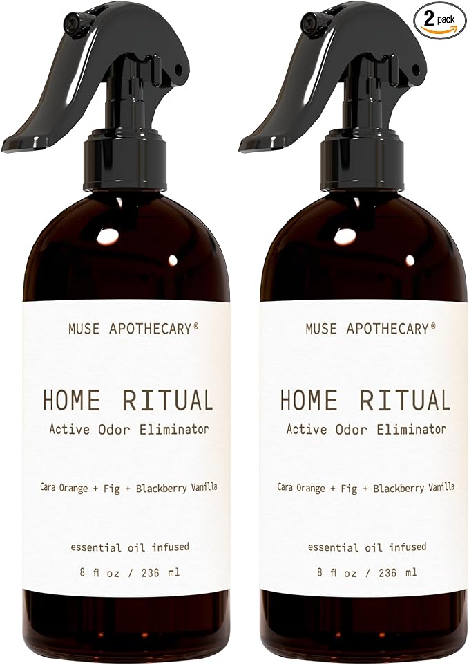 Muse Apothecary Home Ritual Active Odor Eliminator Spray - Furniture Deodorizer Spray & Bathroom Odor Eliminator for Home - Essential Oil Air Freshener - 8oz, Cara Orange + Fig + Blackberry Vanilla