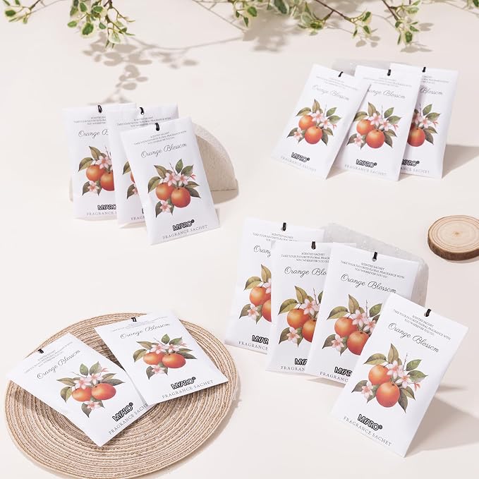 MYARO 12 Packs Orange Scented Sachets - Fragrance for Closet, Drawer, Bathroom, Car - Air Freshener Deodorizer Packets