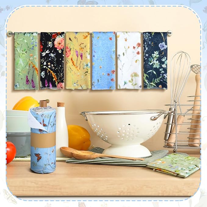 36 Pack Reusable Cleaning Cloths Washable Cotton Kitchen Dish Towels for Home Party Supplies Bulk, 9.84x11.81in (Rich Flowers)