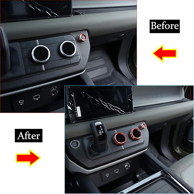 Aluminum Alloy Car Interior Air Conditioning & Volume Adjustment Knobs Decorative Cover Trim for Land Rover Defender 110 2020 Accessories (Red)